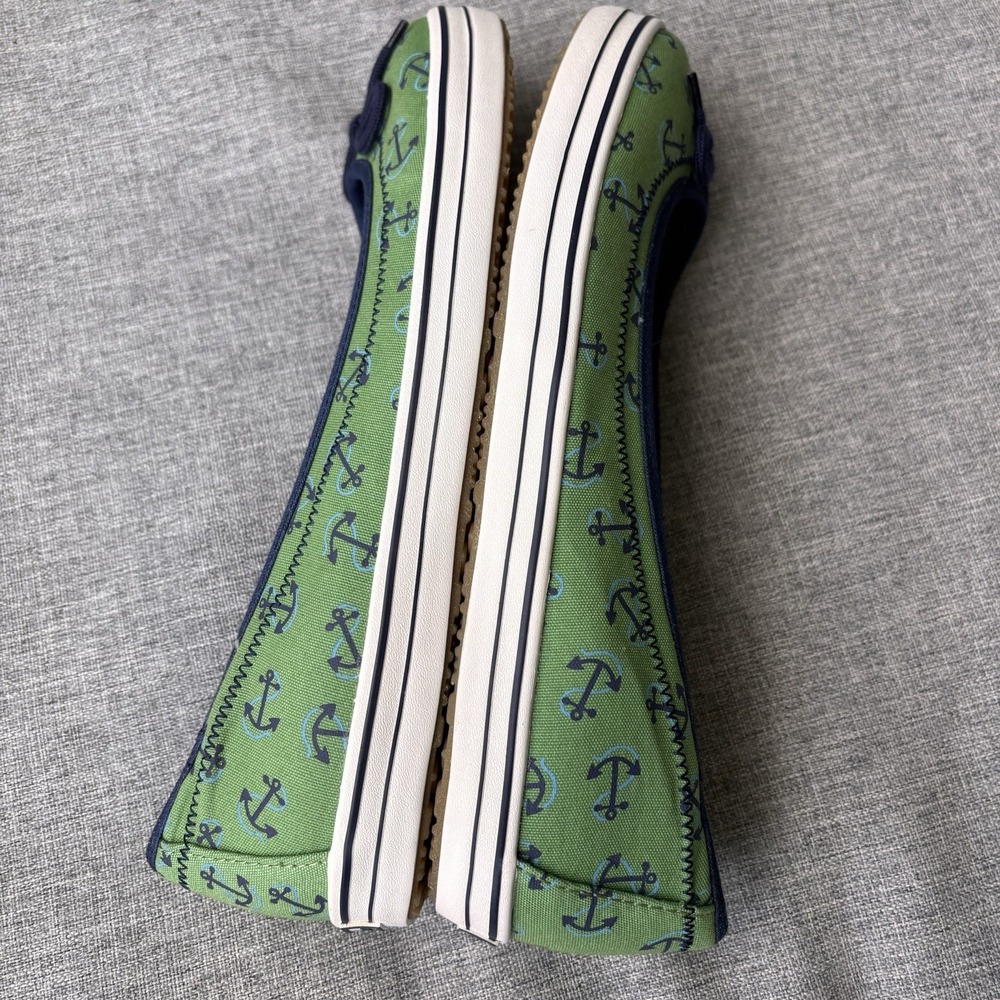 L.L. Bean Women's 8W Boat Sneaker Shoes Canvas Green Blue Nautical Anchors - Picture 13 of 14